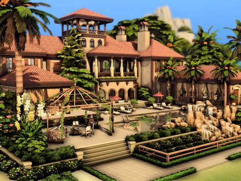 The Sims Resource - Mediterranean Mansion with luxury pool (NO CC) Sims 4 Mansion No Cc, Sims 4 Mediterranean House, Italian Villa House, Italy Mansion, Sims4 Kitchen, Sims 4 Mansion, Desert Mansion, Sims Lots, Spanish Mansion