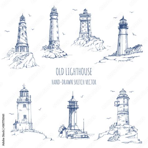 Lighthouse Pen Drawing, Maine Lighthouse Tattoo, Lighthouse Drawing Tattoo, Lighthouse Drawing Sketch, Northern Tattoo, Native American Tattoo Ideas, Teddy Tattoo, American Tattoo Ideas, Lighthouse Sketch