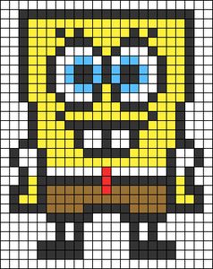 Spongebob Bead Pattern, Pixel Art Pattern Stitch, Pixel Art Pattern Spongebob, Pixel Art Spongebob Easy, Alpha Pattern Spongebob, Pixel Art Pattern Characters, Spongebob Pixel Art Grid, Spongebob Cross Stitch Pattern, Pixel Art In Minecraft