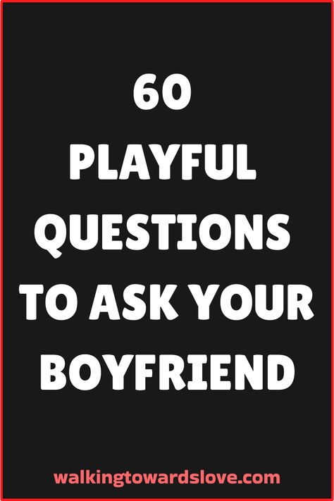 Keeping the spark alive in a relationship often comes down to having fun together and learning new things about each other. Asking your boyfriend fun questions can lead to laughter, surprises, and deeper connections. This list of 60 fun questions is designed to bring joy and light-hearted moments into your relationship, ensuring you always have Light Hearted Questions, Random Things To Ask Your Boyfriend, Fun Questions To Ask Your Boyfriend, Things To Ask Your Boyfriend, Fun Relationship Questions, Weird Questions To Ask, Hot Seat Questions, Boyfriend Questions, Truth Or Dare Questions