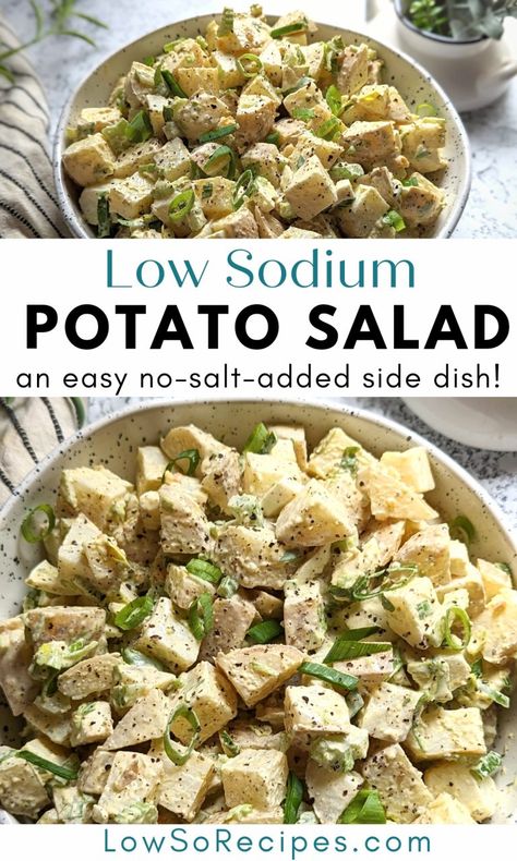 Low Sodium Potato Salad Recipe (No Salt Added) Sodium Free Foods, Low Sodium Salad Recipes, Low Sodium Bean Recipes, Low Sodium Potato Salad, Low Sodium Potato Recipes, Low Sodium Chinese Food Recipes, Low Sodium Salad Dressing Recipes, Low Sodium Lunch Ideas For Work, Low Sodium Pasta Salad