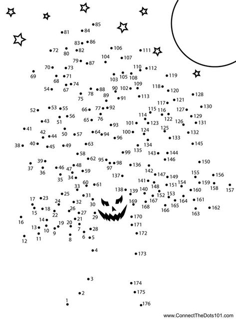 Halloween Connect The Dots, Hard Dot To Dot, Scary Tree, Dot To Dot Printables, Link Halloween, Dots Game, Halloween Worksheets, English Activities For Kids, Dot Worksheets