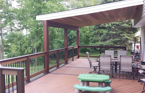 Roof Covered Structure Photos - Mercury Decks Roof For Deck Ideas, Covered Deck Off Master, Deck Ideas With Covered Area, Add Deck To Front Of House, Deck Partially Covered, Partial Roof Over Deck, Roof On Deck Ideas, Second Floor Covered Deck, Backyard Deck With Roof Ideas