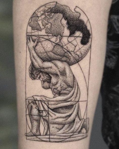 Classical Art Tattoo Ideas, Man Carrying World Tattoo, Man Holding The World Tattoo, Atlas Tattoo Stencil, Atlas Holding The World Tattoo, Atlas Drawing, Atlas Tattoo Design, Small Tattoos Ideas, Fibonacci Tattoo