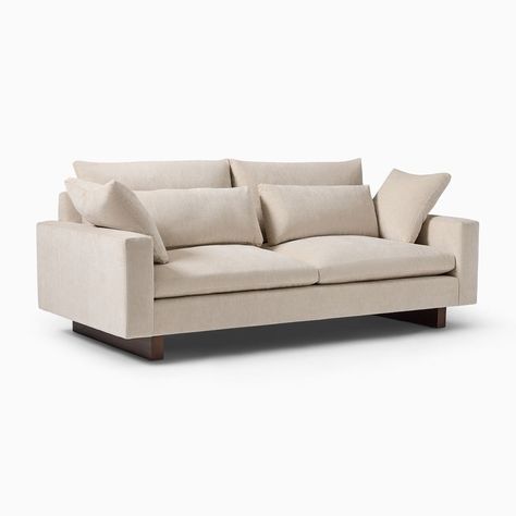 West Elm Harmony, Harmony Sofa, West Elm Living Room, Petite Sofa, Sofa Review, Chic Living Room, Living Room Spaces, Comfortable Sofa, Modern Furniture Living Room