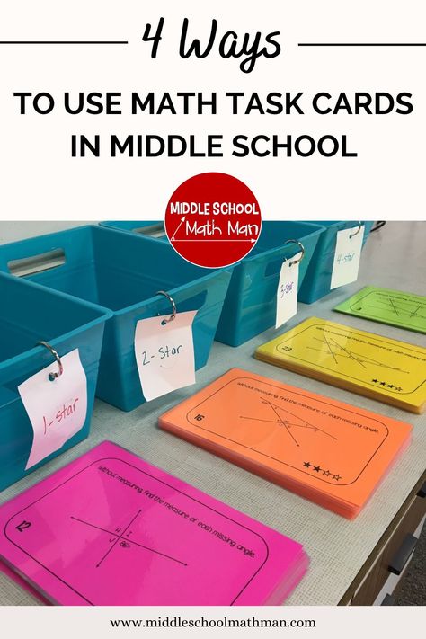 Try these 4 creative teaching ideas for middle school math task cards. These math problems make learing more fun and engaging than a traditional middle school math worksheet. Whether you teach 5th grade, 6th grade, 7th grade, or 8th grade math, these task card ideas are a perfect fit for the classroom. Middle School Math Intervention Classroom, First Day Math Activities Middle School, Sixth Grade Math Classroom, Middle School Math Organization, 8th Grade Math Projects Middle School, 8th Grade Math Classroom Decorations, 7th Grade Classroom Ideas, Teaching Algebra Middle School, Middle School Math Classroom Decorating Ideas