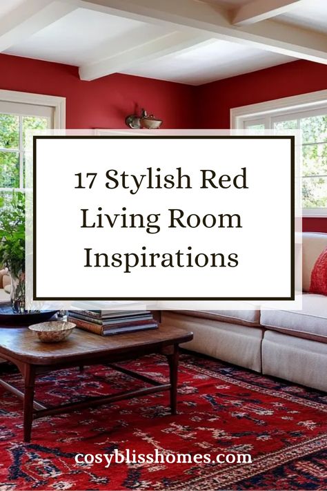 Looking to add a pop of color to your living room? Check out these 17 stylish red living room ideas! From bold red rugs that can redefine your space to exquisite furniture arrangements, each idea is packed with personality. Whether you want to warm up your area or bring a bit of energetic charm, this list covers all the bases you need. Explore different shades of red and discover the exciting décor tips that can transform your room into an eye-catching haven. Don’t miss out on these vibrant inspirations! Red Couch Decor Colour Schemes, Beige And Red Living Room Decor, Deep Red Living Room Decor, White Sofa Red Rug, Red Interior Design Living Room, Grey Couch Red Rug Living Room, Decorating With Red Accents, Red Sofa Living Room Color Schemes, Living Room With Red Accents