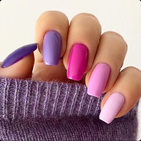 Purple And Pink Nails, Multicolored Nails, Pretty Nail Colors, Simple Acrylic Nails, Makijaż Smokey Eye, Purple Reign, Colorful Nail Designs, Fabulous Nails, Lavender Fields