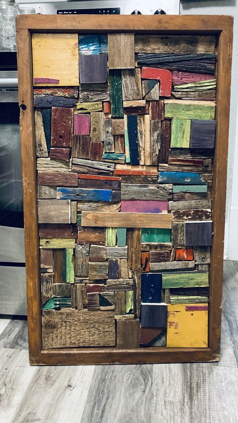 Barnwood Decor, Scrap Wood Art, Waste Land, Wood Collage, Industrial Paintings, Wood Art Diy, Painted Driftwood, Barn Wood Projects, Wood Art Projects