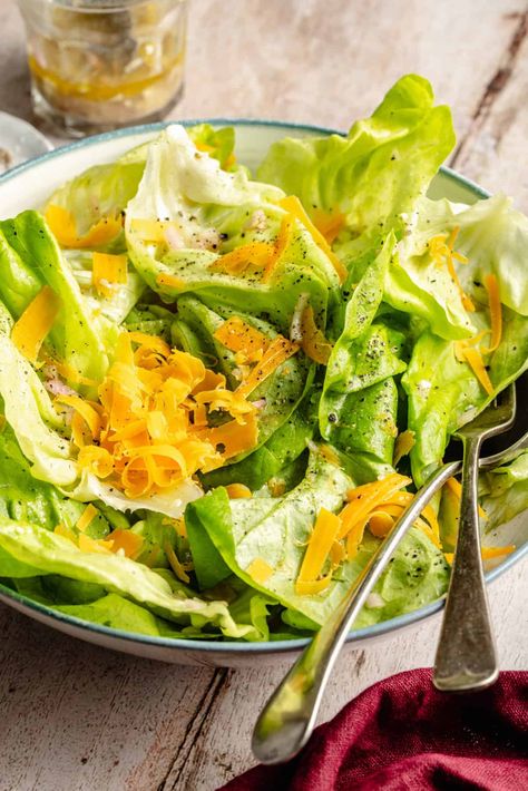 Bibb Salad with Black Truffle Vinaigrette   Mimolette Bib Lettuce, Black Truffle Oil, French Cheese, Truffle Oil, Lettuce Salad, Black Truffle, Lunch Salads, Side Recipes, Green Salad