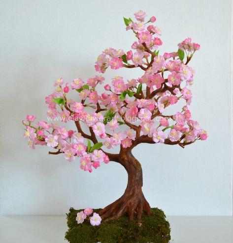 Cherry Blossom | Clay Flower Art Clay Bonsai Tree, Tree Clay Art, Clay Flower Painting, Japanese Clay Art, Clay Flower Art, Bloom Drawing, Tree Clay, Bonsai Diy, Sakura Bloom