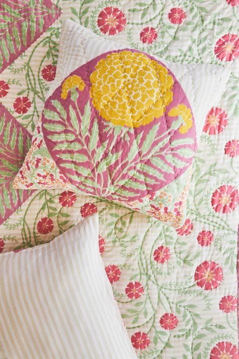 Ellen Merchant Euro Sham | Anthropologie Ellen Merchant, Anthropologie Wedding, Perfect Bedding, Euro Sham, Euro Shams, Kantha Stitch, Antique Textiles, British Art, Block Printing