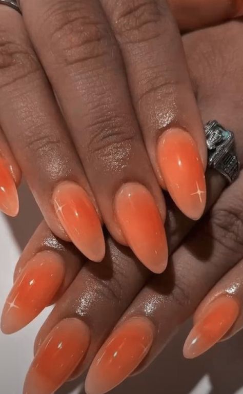 Fall Almond Nails, Orange Ombre Nails, Hoco Nails, Tv Wall Decor Ideas, Aurora Nails, Chrome Nails Designs, Summer Nail Art, Nail Art Trends, Tv Wall Decor