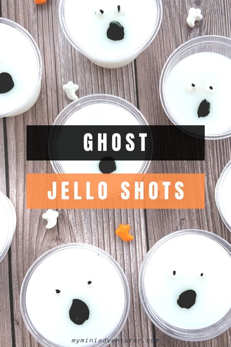 Ghost Jello Shots - My Mini Adventurer Ghost Jello Shots, Halloween Shooters, White Jello, Watermelon Jello Shots, How To Make Ghosts, Best Jello Shots, Halloween Jello Shots, Halloween Shots, Blue Jello