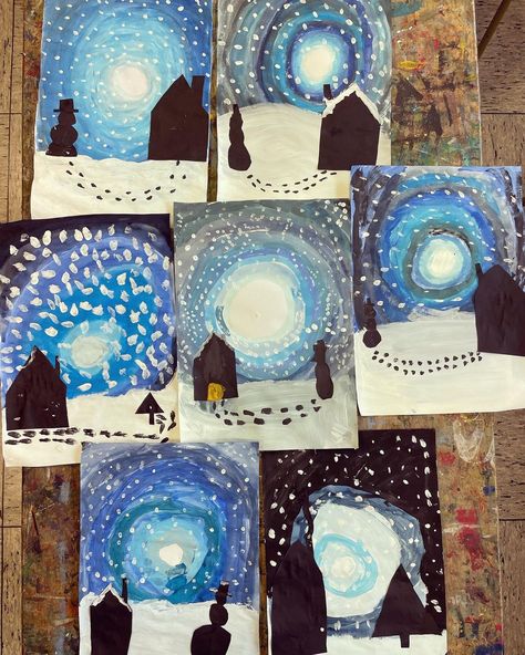 Thema Winter im Kunstunterricht❄️ . Die 4. Klasse hat die letzten 3 Stunden eine Winterlandschaft gestaltet. . Zuerst wurde der… | Instagram Winter Drawings, Thema Winter, Snow Art, Art Winter, Winter Art, Christmas Snow, Grade 2, Winter Activities, Art Classroom