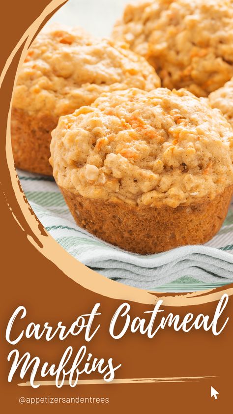 Carrot Oatmeal Muffins - Appetizers & Entrees Carrot Oatmeal Muffins, Carrot Oatmeal, Healthy Carrot Muffins, Oatmeal Muffin Recipes, Healthy Breakfast Muffins, Breakfast Oatmeal, Carrot Muffins, Oat Muffins, Wholesome Snacks