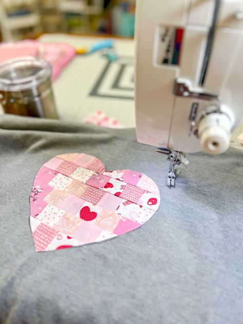 Valentine's Day Scrappy Heart Sweatshirt Applique Sweatshirt Applique Ideas, Patch Sweatshirt Diy, Heart Layout, Sweatshirt Applique, Sweatshirt Diy, Heart Patchwork, Applique Sweatshirt, Patchwork Sweatshirt, Patchwork Heart