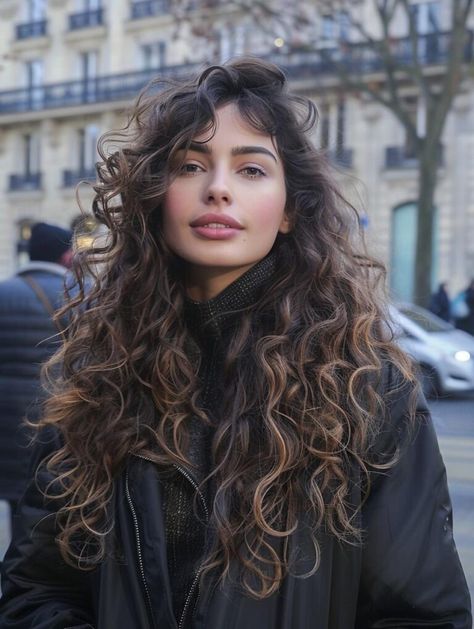 Explore Stylish Long Curly Hairstyles for Every Occasion Curly Haircut Ideas Long, Long Curly Hair And Bangs, Long Curly Haircuts With Bangs, Curly Bangs Long Hair, Long Shag Curly Hair, Curly Hair Long Bangs, Long Curly Hair Aesthetic, Long Curly Hairstyles With Bangs, Long Curly Hair Women