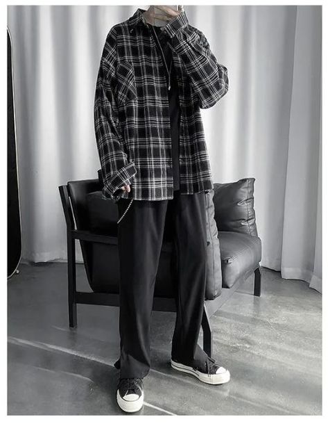 Japanese Streetwear Mens, Flannel Outfit, Y2k Fall Outfits, Clothing Korean, Check Shirt Man, Luxury Jacket, Textured Coat, Flannel Outfits, Check Shirts