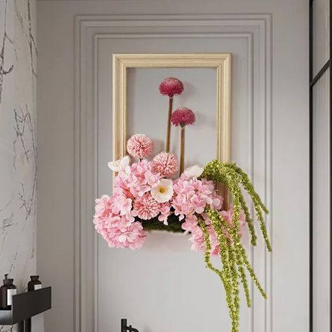 Pink Fake Flower Arrangements  Wall Hanging Decoration Artificial Silk Flower Faux Arrangements, Fake Flowers Decor, Glam Office, Fake Flower Arrangements, Unique Floral Arrangements, Artificial Floral Arrangements, Picture Frame Decor, Artificial Silk Flowers, Fake Flower