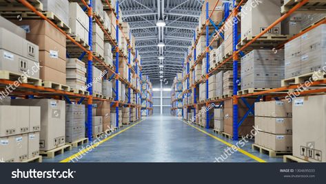 Warehouse or storage and shelves with cardboard boxes. Industrial background. 3d illustration Royalty Free image illustration Industrial Storage Racks, Storage Warehouse, Modern Warehouse, Industrial Background, Industrial Racks, Shelves Storage, Art Appliqué, Warehouse Storage, Shelving Racks