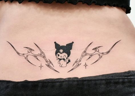 Subtle Anime Tattoos, Maching Tattoos, Cyberpunk Tattoo, Waist Tattoos, Bestie Tattoo, Hidden Tattoos, Idea Aesthetic, Hello Kitty Tattoos, Kawaii Tattoo