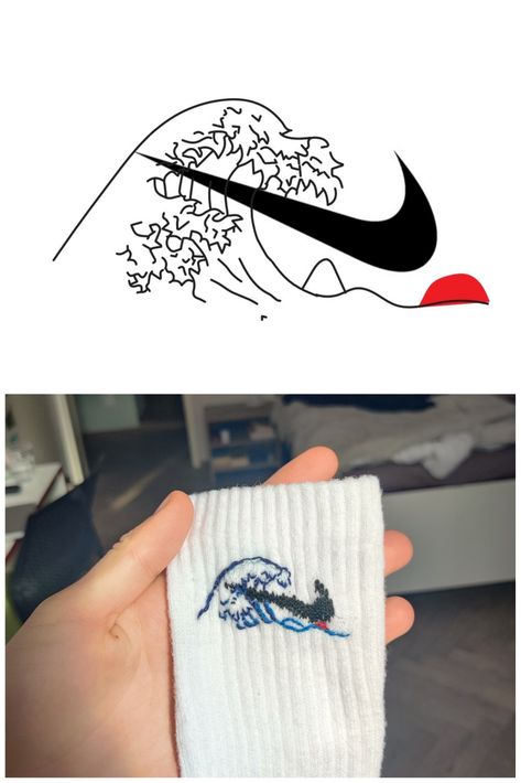 Socks Embroidery Diy, Embroidery Nike Socks, Embroidery Socks Ideas, Nike Sock Embroidery, Sock Embroidery Ideas, Embroidered Socks Diy, Nike Socks Embroidery, Embroidery On Socks, Socks Embroidery