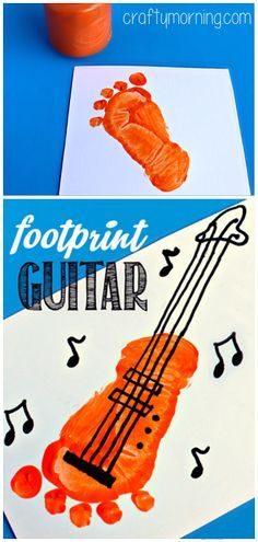 Footprint Guitar Craft for Kids #Footprint art project | CraftyMorning.com #kidscraft #preschool Footprint Guitar, Kids Footprint Art, Music Crafts Preschool, Guitar Craft, Instrument Craft, Guitar Crafts, Elementary Art Rooms, Trendy Music, Footprint Crafts