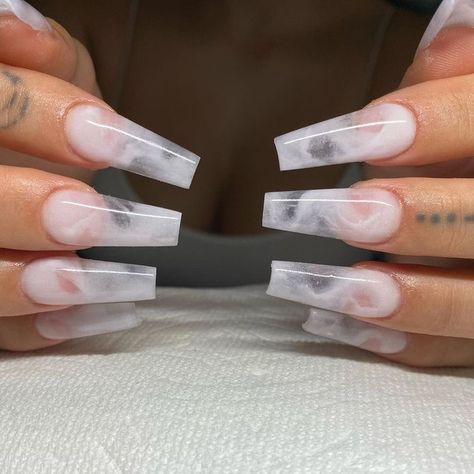 Clear Matte Nails, Glam Nails Short, Clear Marble Nails, Milky White Marble Nails, Transparent Acrylic Nails, Lv Nails, Bored Jar, 2023 Nail, Poly Gel