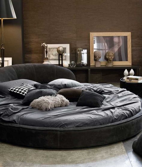 Jazz round bed leather covered Round Mattress, Italian Couture, Night Bed, Circle Bed, Jazz Night, Leather Upholstered Bed, Round Bed, Italian Furniture Brands, Modern Luxury Bedroom