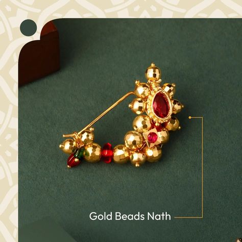 You can never go wrong with a Gold Beads Nath. Our classic and timeless Gold Beads Nath has precious gemstones in the centre surrounded by delicate and elegant gold beads. Captivate eyes on any occasion with our exclusive Nath designs. Visit our store today. #MaharashtrianNath #NathCollection #Nathni #Gold #Jewellery #GoldJewelry #MarathiMulgi #GoldBeads Nathni Designs Gold, Nathni Designs, Nath Designs, Mens Gold Jewelry, Antique Gold Jewelry, August 11, Mens Gold, Precious Gemstones, Gold Beads