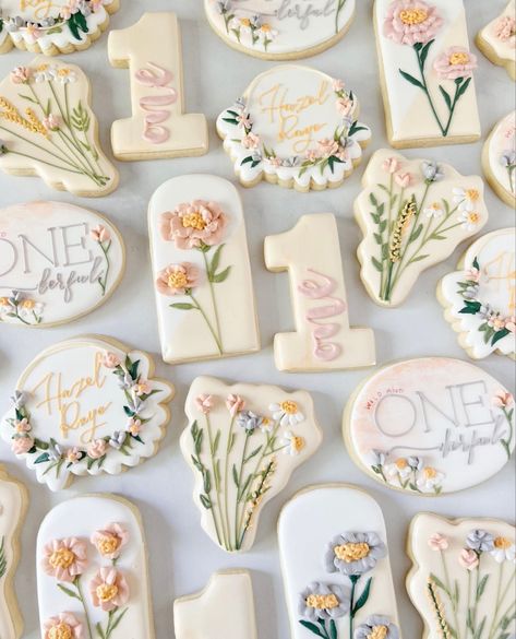 Wildflower First Birthday, Wildflower Birthday Party, Wildflower Party, Baby First Birthday Themes, First Birthday Cookies, Flower Birthday Party, Baby Shower Boho, Boho Wildflower, Birthday Cookie