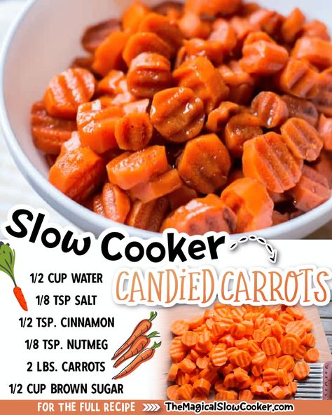 Slow Cooker Candied Carrots are an easy sweet side dish that will go great with your holiday meal! Crockpot Glazed Carrots, Carrots Slow Cooker, Carrot Recipes Side Dishes, Slow Cooker Candy, Vegetable Slow Cooker, Crock Pot Vegetables, Crockpot Side Dishes, Carrots Side Dish, Magical Slow Cooker