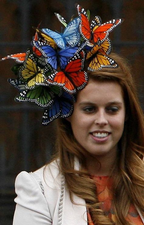 The many (flamboyant) hats of Princess Beatrice - The Globe and Mail Crazy Kentucky Derby Hats, Autumn Kelly, Butterfly Headpiece, Butterfly Hat, Philip Treacy Hats, Crazy Hat Day, Philip Treacy, Hat Day, Crazy Hats