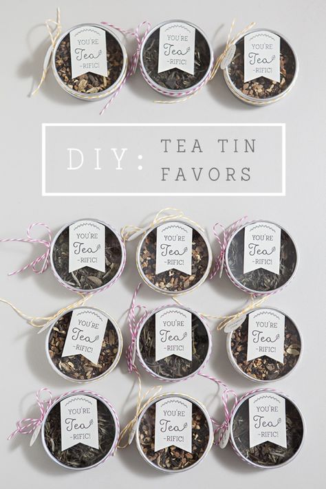 DIY: how to make tea tin bridal shower or wedding favors! Tea Wedding, Tea Wedding Favors, Tea Favors, Diy Tea, Wedding Favors And Gifts, Bridal Tea Party, Rings Ideas, Tea Diy, Bridal Shower Diy