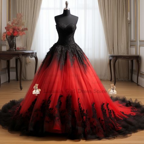 Strapless Mermaid Wedding Dress, Black Red Wedding, Strapless Wedding Dress Mermaid, Amazing Dresses, Fantasy Clothing, Dress Robes, Vow Renewal, Red Wedding, Dress Ideas