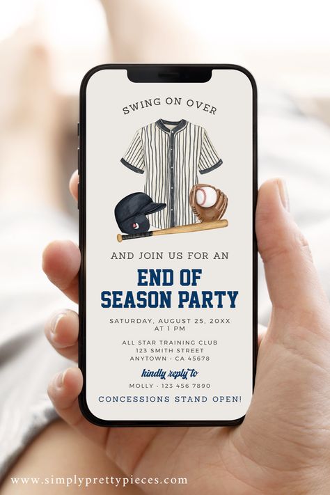 Experience the thrill of the last pitch and the final inning with our exclusive 'Baseball End of Season Party Invitation.' Specially designed as a phone digital invite on Etsy, it brings the spirit of the game into your celebration. This editable evite is your ticket to ending the season with a grand slam. Gather your team, family, and friends, and let the post-season festivities begin! Baseball End Of Season Party, Baseball Party Invitations, Fall Ball, Baseball Party, Concession Stand, Reds Baseball, Digital Invite, Baseball Season, Printable Stationery