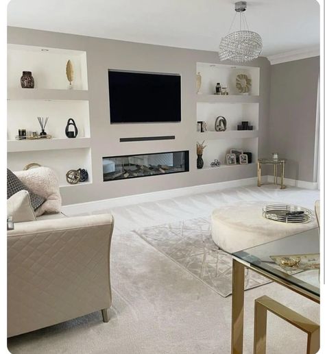 Media Walls, Lounge Room Styling, Tv Rooms, Feature Wall Living Room, Built In Shelves Living Room, Basement Living, Classy Living Room, Room Fireplace, Living Room Decor Fireplace