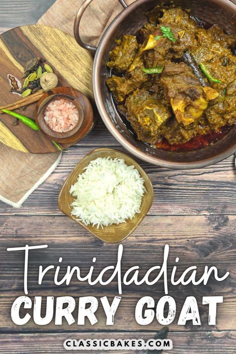 Trinidadian Curry Goat For Family Dinner. In trinidad, you will find a variety of curried meats, but most people can agree that goat is by far one of the most flavorful. Goat can be prepared in various ways, but when it is curried the trini way, the taste is incredible. Trinidadian curry goat is made with bone-in meat marinated with local green seasoning and curry spices. Curry Goat Recipe, Curried Goat Recipe, Green Seasoning, Trinidadian Recipes, Goat Recipes, Trinidad Recipes, Curry Goat, Trini Food, Best Curry