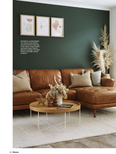 Green Sofa Living Room Ideas, Cosy Family Home, Tan Sofa Living Room, Best Greige Paint, Best Greige, Sofa Living Room Ideas, Green Sofa Living, Dark Green Living Room, Green Sofa Living Room