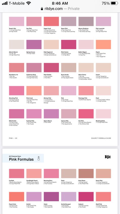 Rit Dye Colors Chart Pink, Rit Color Dye Chart, Pink Rit Dye, Rit Dye Colors Chart, Dye Projects, Grandma Crafts, Color Mixing Chart, Rit Dye