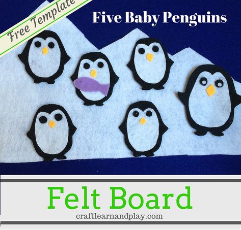 Five Baby Penguins Felt Board Story with free printable template. Toddlers and preschoolers love this winter play rhyme. Try it! Felt Board Templates, Diy Felt Board, Flannel Board Stories, Felt Board Stories, Penguin Craft, Learn And Play, Felt Stories, Winter Activities For Kids, Flannel Board