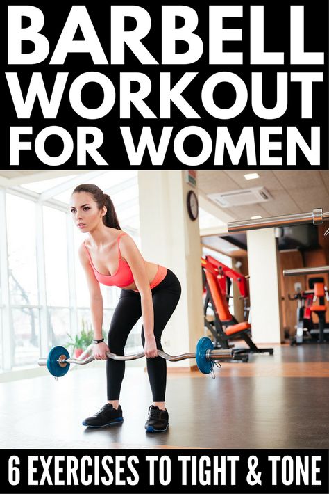 This full body barbell workout routine for women consists of 6 simple exercises that tighten and tone your glutes, legs, back, and arms. Perfect for beginners who like to workout at home or at the gym, this barbell workout program will help strengthen you Full Body Barbell Workout, Barbell Workout Routine, Barbell Workout For Women, Workout Routine For Women, Kettlebell Workout Routines, Tone Body Workout, Workout Programs For Women, Fitness Studio Training, Workout Routines For Women