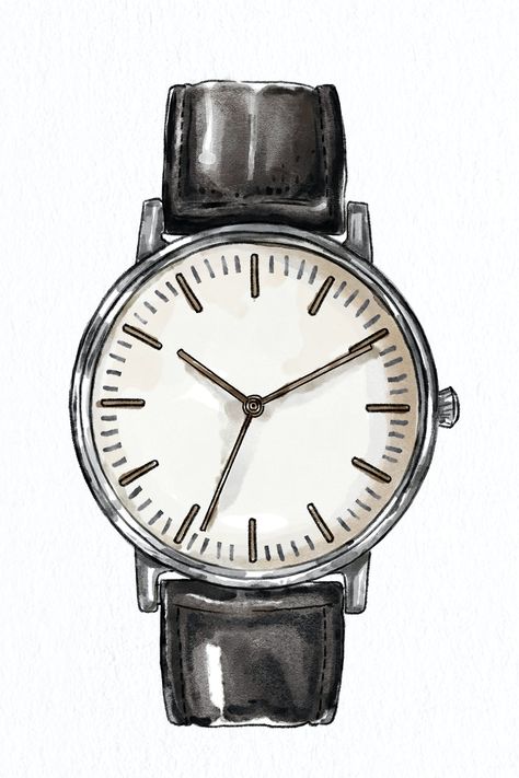 Men's leather wrist watch psd hand drawn fashion sketch | premium image by rawpixel.com / ton Sketches Shoes, Clock Illustration, Watch Sketch, Accessories Design Sketch, Watch Drawing, Mens Loafers Shoes, Watch Clock, Shoes Illustration, Fashion Sketch