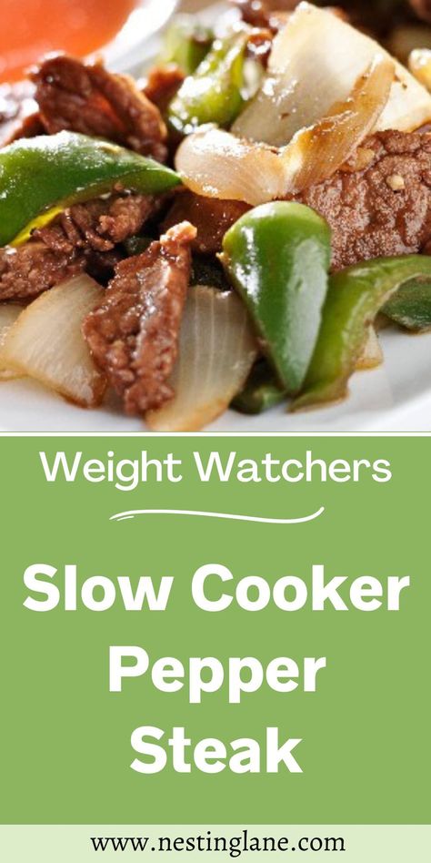 Slow Cooker Pepper Steak Recipe, Peper Steak, Slow Cooker Pepper Steak, Weight Watchers Slow Cooker, Smartpoints Recipes, Weight Watcher Desserts, Fajita Marinade, Pepper Steak Recipe, Slow Cooker Stuffed Peppers