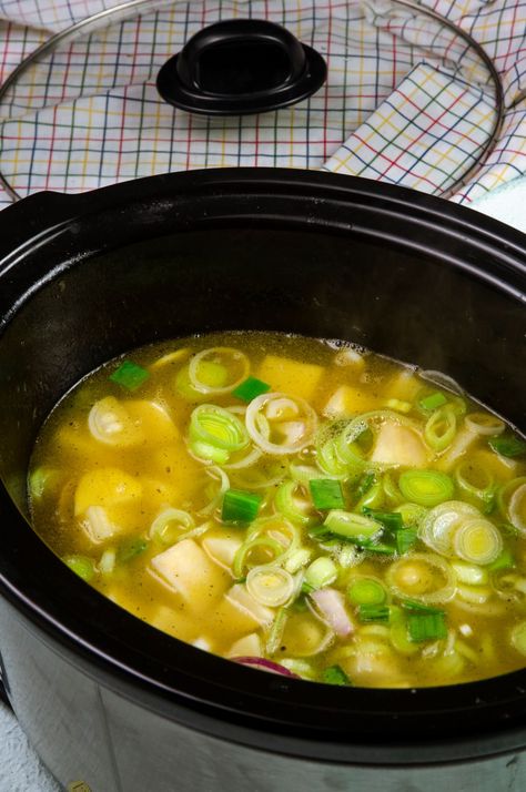 Slow Cooker Leek and Potato Soup - Liana's Kitchen Potatoe Leek Soup Recipe, Slow Cook Potatoes, Leek And Potato Recipes, Slow Cook Soup, Leeks Soup Recipes, Leek And Potato Soup, Leek And Potato, Vegetarian Slow Cooker Recipes, Slow Cooker Potato Soup