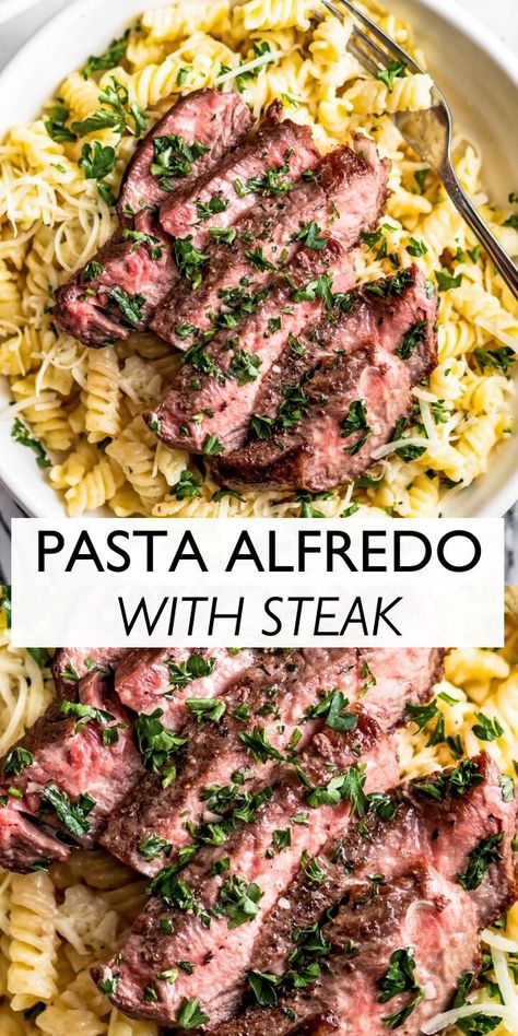 Healthy Steak, Steak Dinner Recipes, Steak Pasta, Pasta Alfredo, Dinner Recipes For Two, Sliced Steak, Salad Pasta, Recipes For Two, Favorite Recipes Dinner