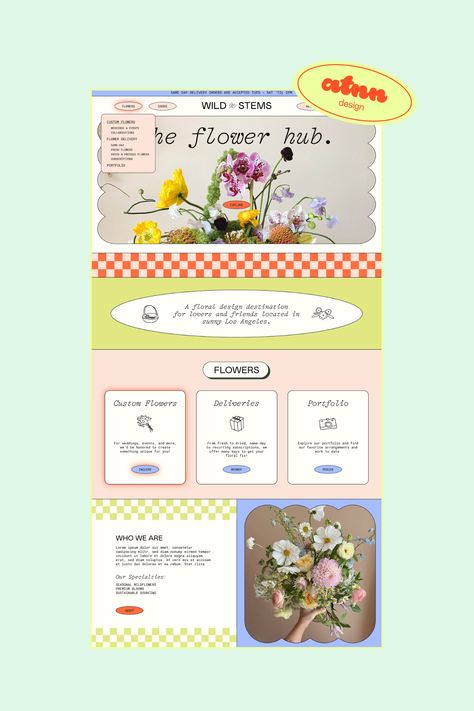 Website Wireframe Design and Layout for a Floral Studio WildStems. We'll create custom and semi custom website and develop them on a platform of your choice. Shopify and Squarespace websites. If you are interested in working with us, shoot us an email or head to our enquiry page on the website Website Designs Layout, Best Websites Design, My Website Design, Squarespace Shop Design, Cute Shopify Website, Membership Tiers Design, Website Cute Design, Unusual Website Design, Illustrated Website Design