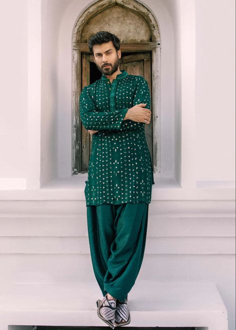 Raw Silk Kurta, Fawad Khan, Wedding Kurta For Men, Pakistani Kurta, Mens Kurta Designs, Indian Look, Embellished Collar, Silk Kurta, Shalwar Kameez