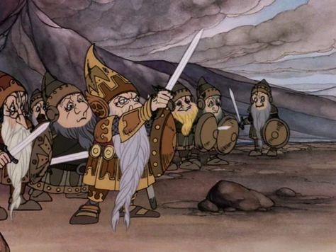 The Hobbit by Rankin Bass. Hobbit Cartoon, The Hobbit Cartoon, The Hobbit 1977, Smaug Hobbit, Hobbit Dwarves, Hobbit Art, Tolkien Art, Lotr Art, Dragon Rpg